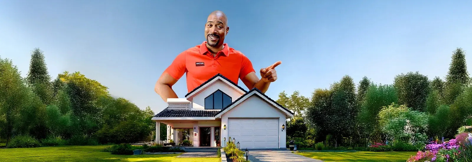 Homme devant une maison moderne protégée par une alarme pour la sécurité du foyer