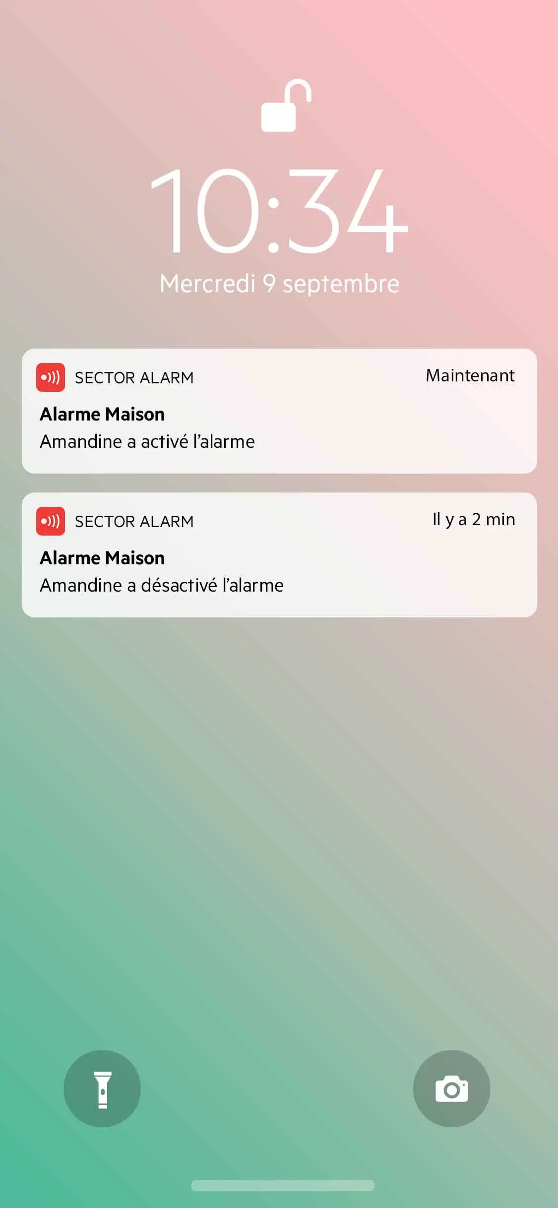 Notifications d’activation et d’arrêt de l’alarme sur smartphone
